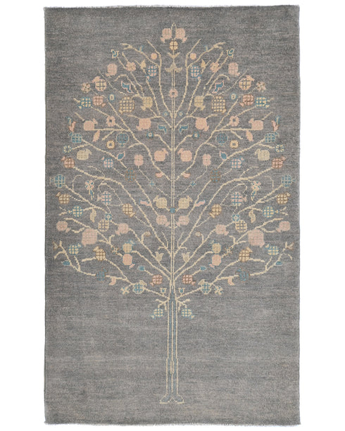 3x5 Gray Kuba Afghan Hand Knotted Wool Area Rug